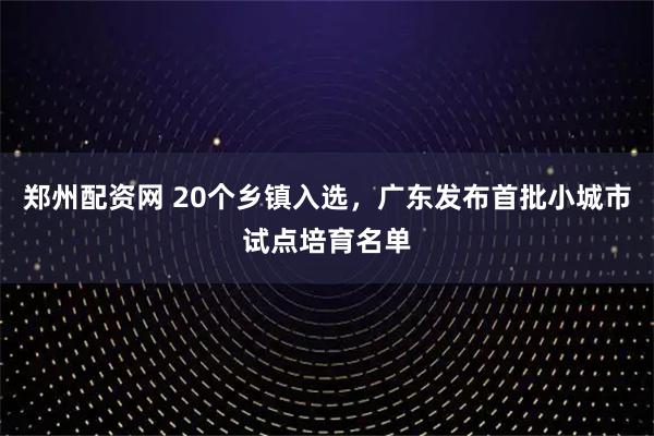 郑州配资网 20个乡镇入选，广东发布首批小城市试点培育名单