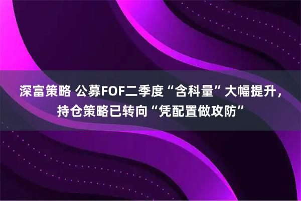 深富策略 公募FOF二季度“含科量”大幅提升，持仓策略已转向“凭配置做攻防”